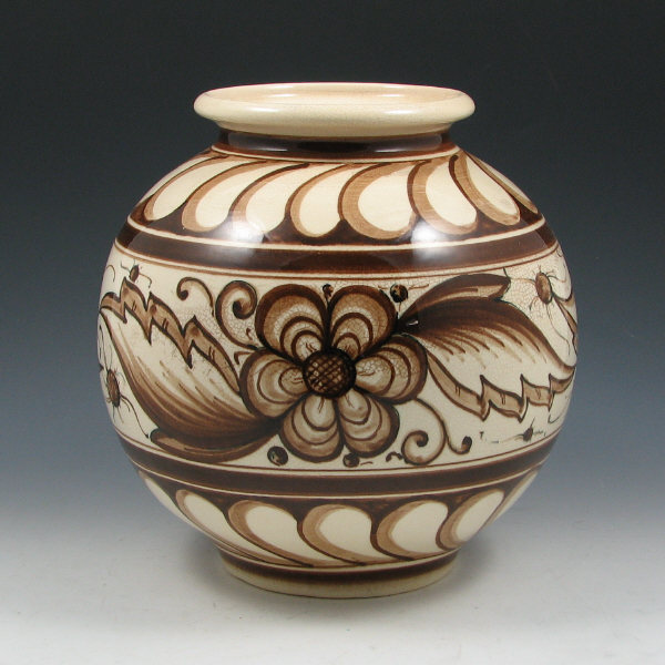 Appraisal: Rare Weller DeDonatis spherical vase with bold decoration in brown