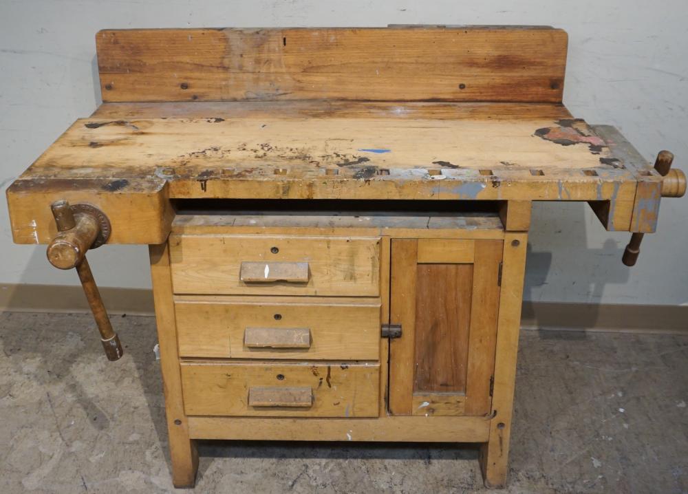 Appraisal: EARLY AMERICAN STYLE MIXED WOOD WORK BENCH X X IN