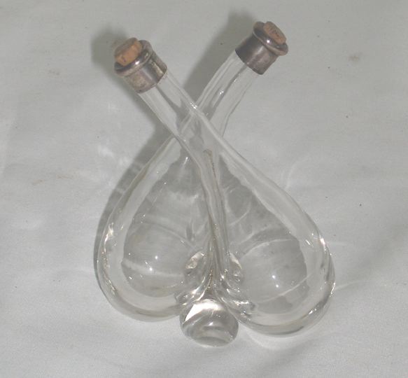 Appraisal: Attractive George V Sterling Silver-Mounted Blown Glass Crossed Double Cruet