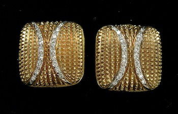 Appraisal: A Pair of Gold and Diamond Pillow Shape Earrings k