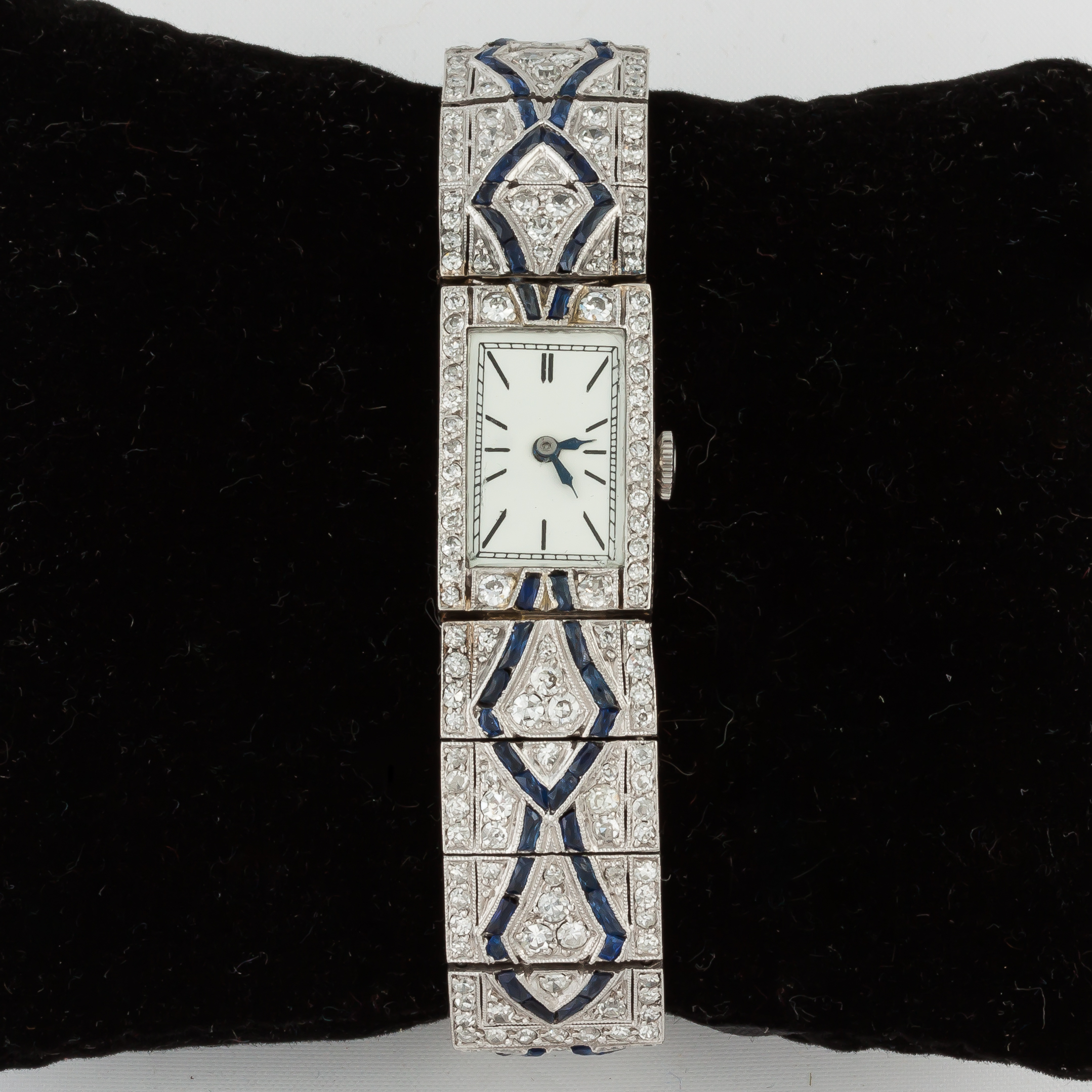 Appraisal: Ladies Platinum Diamond and Sapphire Art Deco Design Wrist Watch