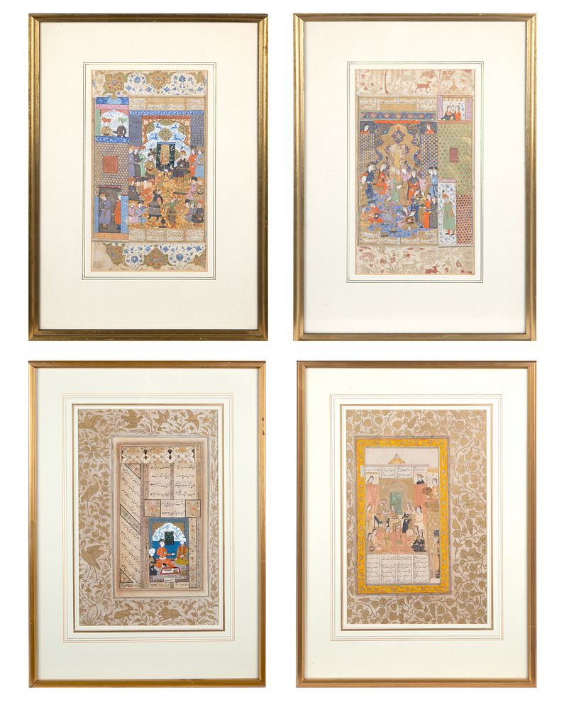 Appraisal: A SET OF FOUR MUGHAL ILLUMINATED MANUSCRIPT FOLIOS SHOWING COURT