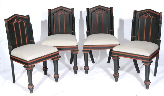 Appraisal: A SET OF FOUR PAINTED GOTHIC STYLE DINING CHAIRS each