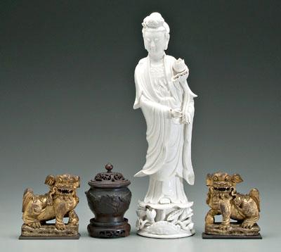 Appraisal: Four Asian items pair Chinese gilt carved wood Buddhist lions