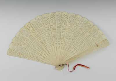 Appraisal: A Carved and Pierced Bone Hand Fan Apprx - L