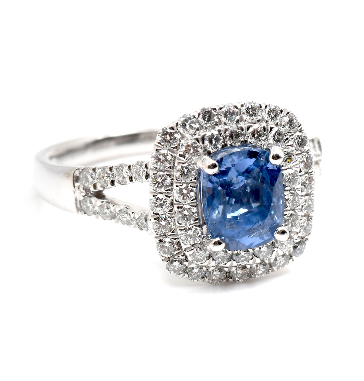 Appraisal: PLATINUM SAPPHIRE DIAMOND RING CT GIA certified blue sapphire sits