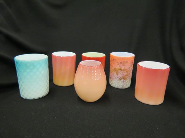 Appraisal: Victorian Art Glass Tumblers includes Amberina diamond quilted satin enameled