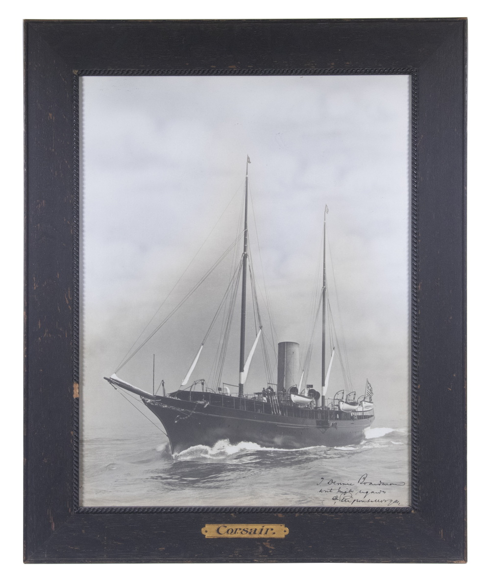 Appraisal: FRAMED PHOTO OF J P MORGAN'S YACHT 'CORSAIR' INSCRIBED BY