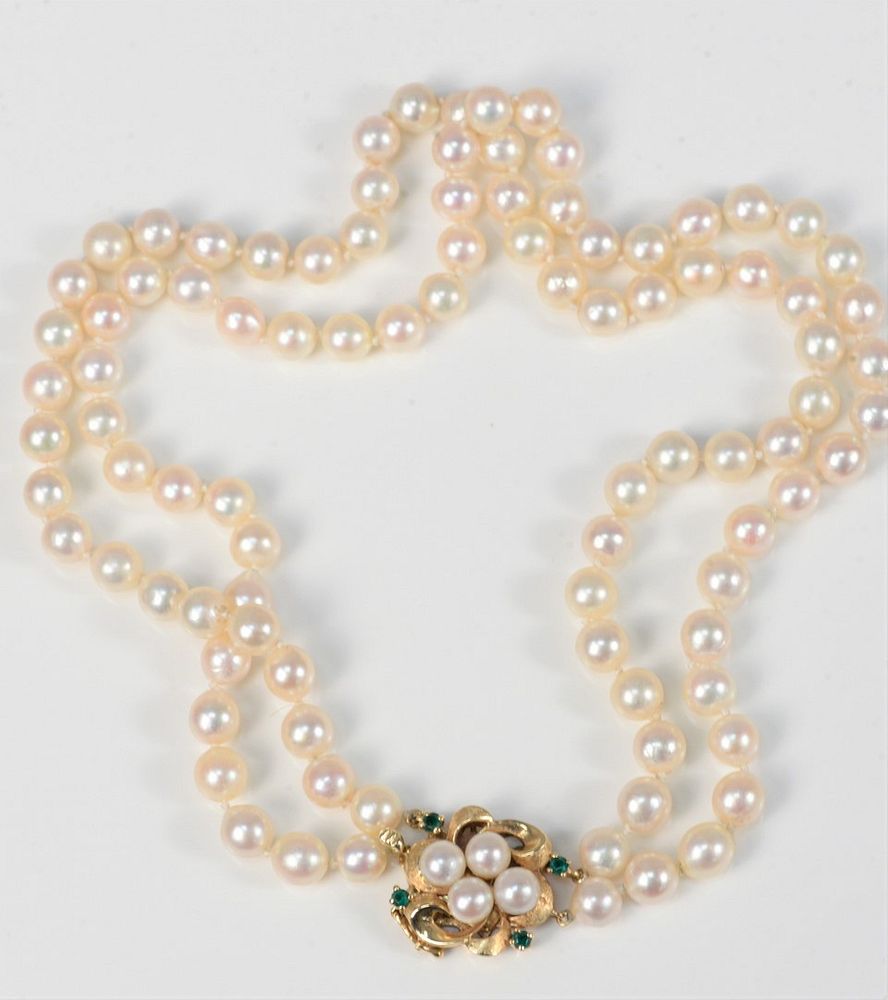 Appraisal: Pearl Double Strand Necklace medium luster with blemishes K yellow