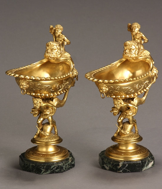 Appraisal: Pair of Continental Renaissance Revival Ormolu 'Shell' Compotes First Quarter