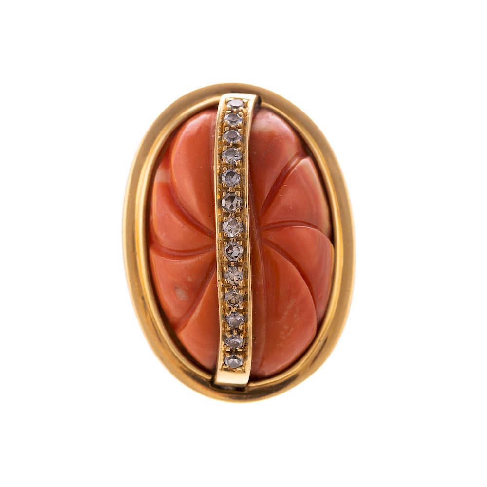 Appraisal: A Coral Diamond Cocktail Ring in K K yellow gold