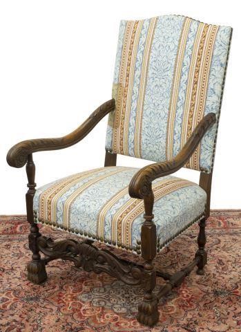 Appraisal: French oak highback armchair th c upholstered back and seat