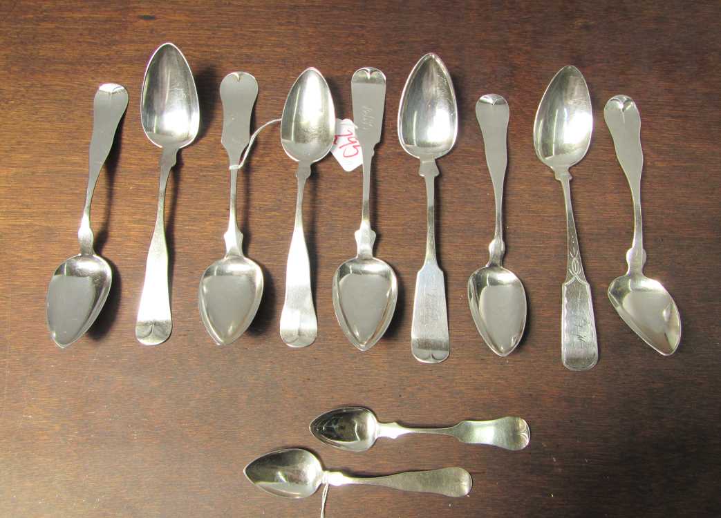 Appraisal: ELEVEN COIN SILVER SPOONS various makers including large tablespoons and