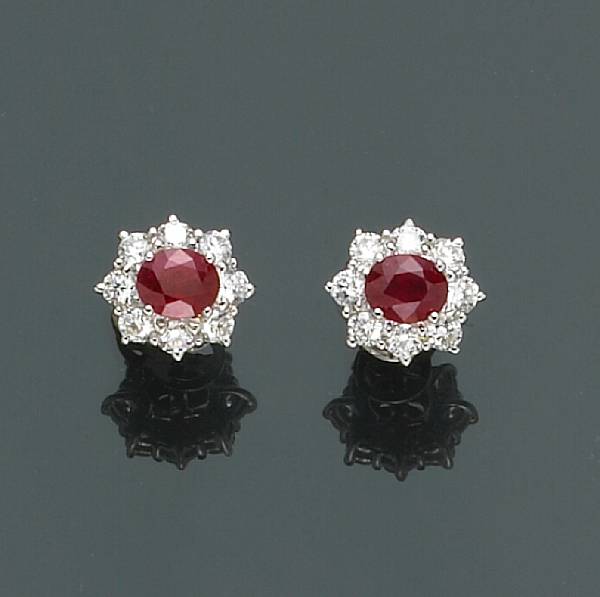 Appraisal: A pair of ruby and diamond earrings estimated total ruby