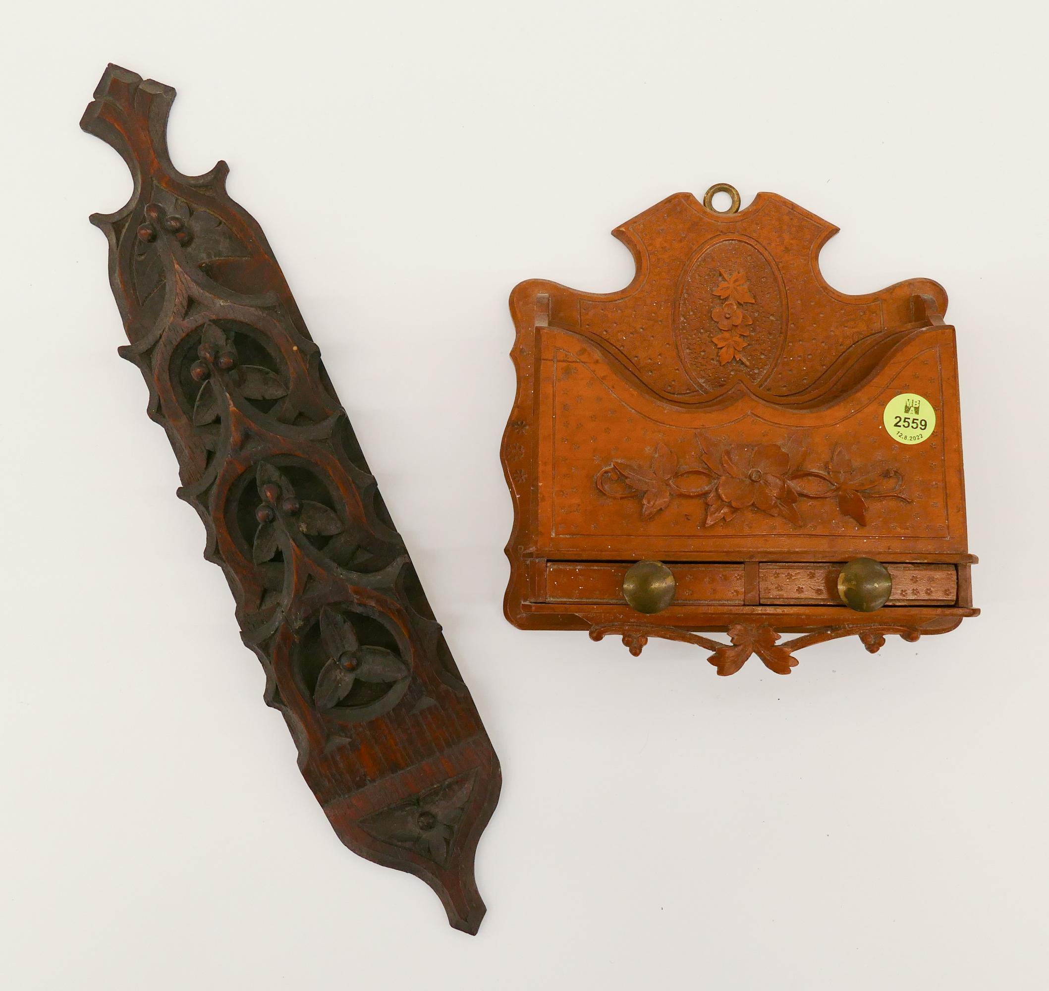 Appraisal: pc Antique Carved Wood Hanging Letter Holders- '' and ''