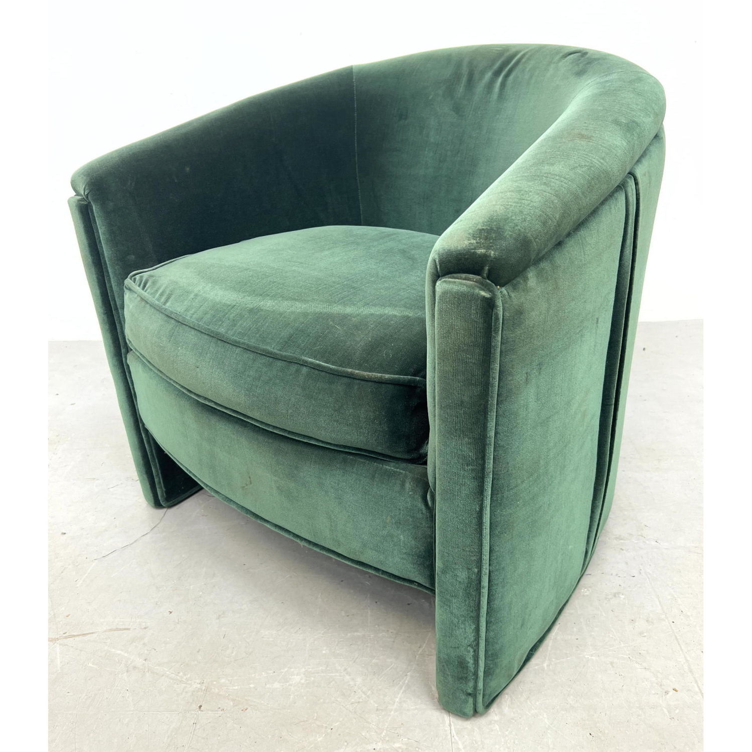 Appraisal: Green Velvet Barrel Back Club Chair COMFORT DESIGNS Modernist Lounge