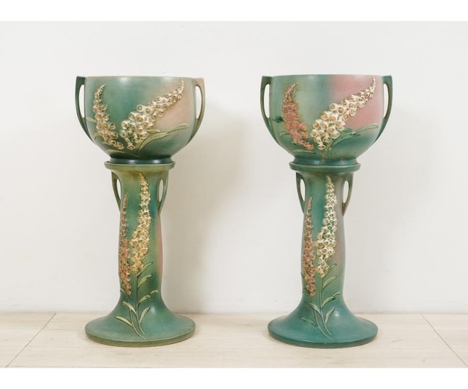 Appraisal: Pair of Roseville art pottery jardinieres with stands in the