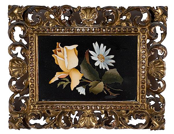 Appraisal: PIETRA DURA PLAQUE Italian early th century Roses and daisies