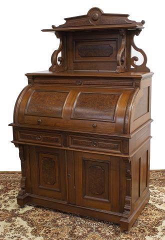 Appraisal: American Victorian walnut cylinder-front secretary late th c super structure