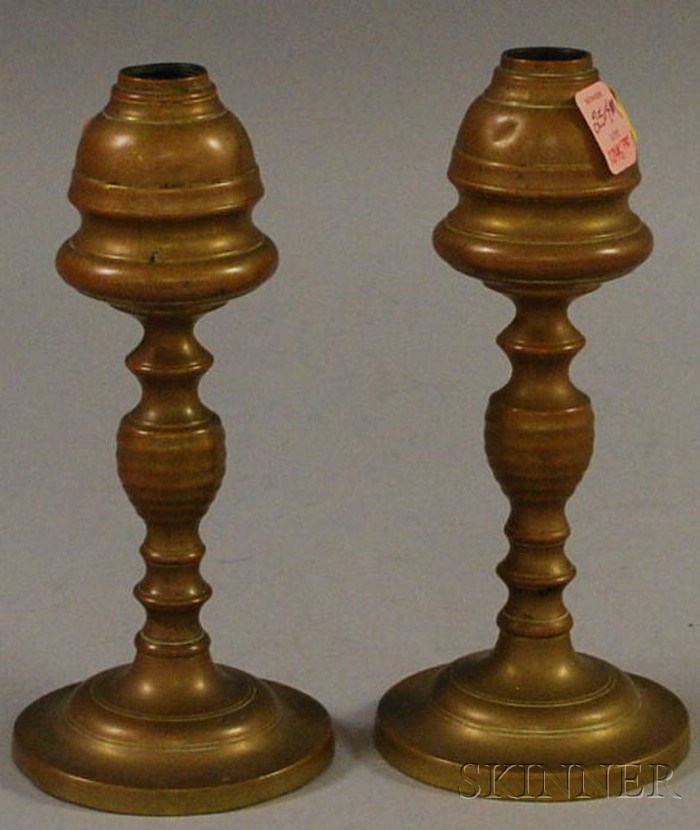 Appraisal: Pair of Brass Whale Oil Lamps ht in