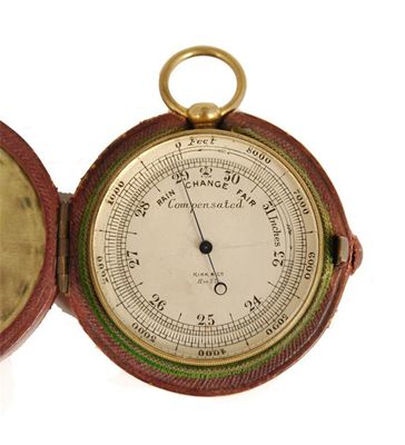 Appraisal: A gilt brass aneroid pocket barometer with a silvered dial