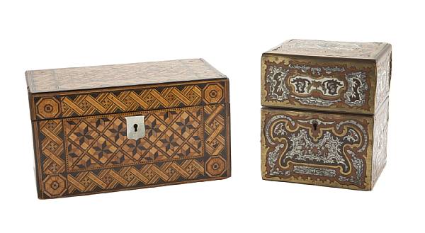 Appraisal: An inlaid wood box with silver and ivory inlay height