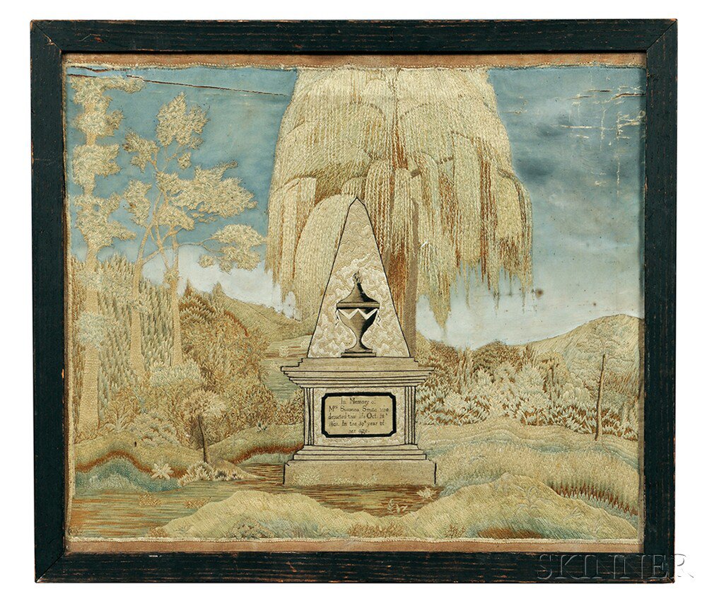 Appraisal: Framed Needlework Memorial to Susanna Smith probably Rhode Island worked