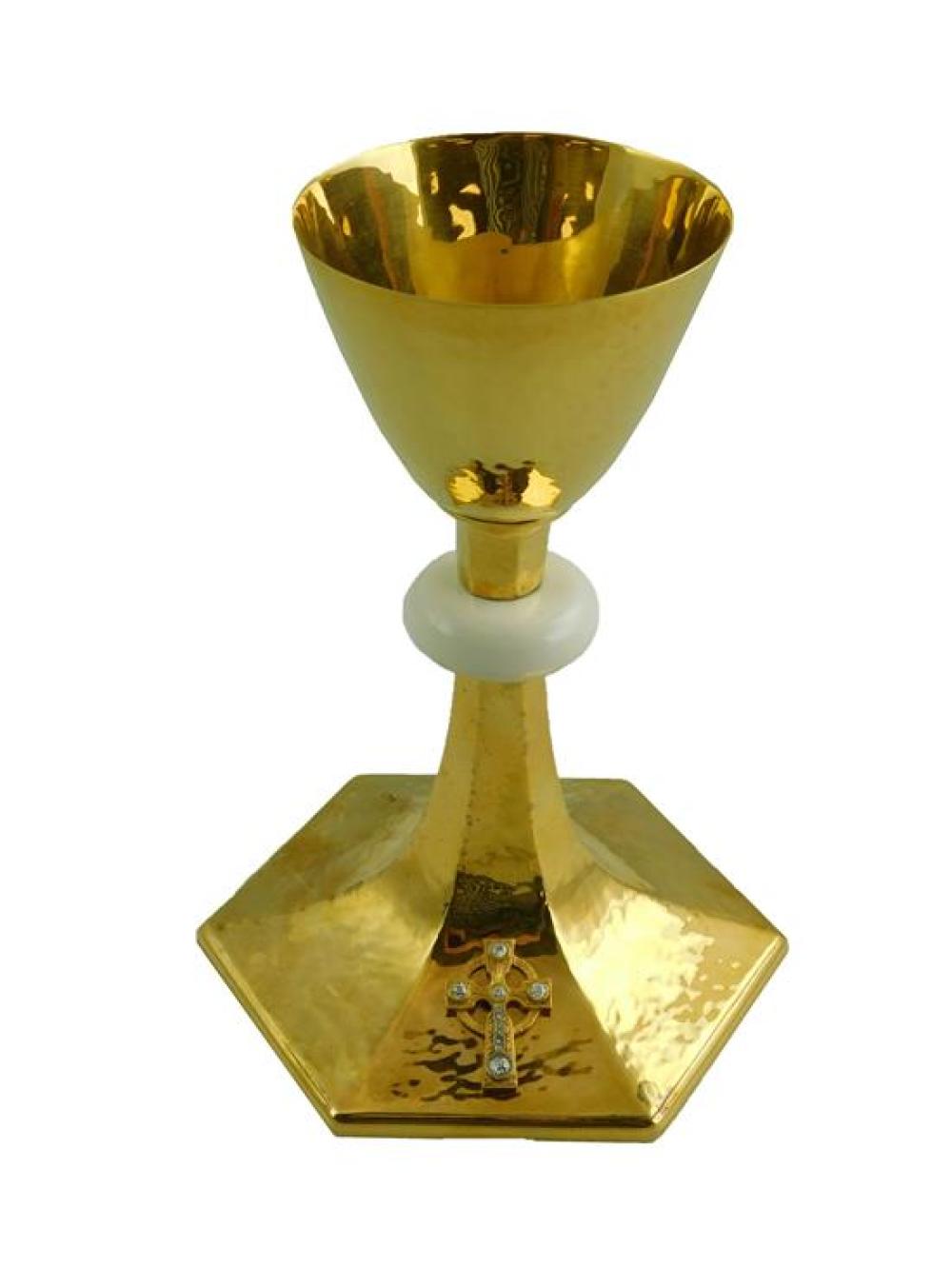 Appraisal: Chalice silver and gold-plate with diamond cross tested yellow gold-plate