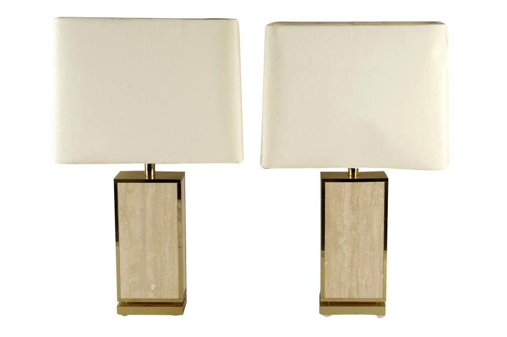 Appraisal: PAIR OF MODERNIST BRASS-MOUNTED STONE TABLE LAMPSunsigned Condition one shade