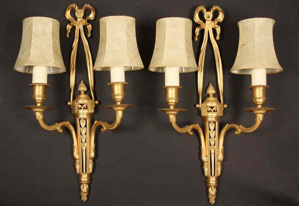 Appraisal: PAIR FRENCH GILT BRONZE SCONCES - th c Replica French