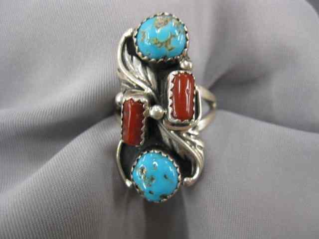 Appraisal: Indian Turquoise Coral Ring sterling