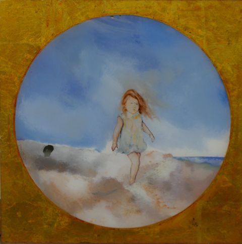 Appraisal: Geoffrey Proud born Girl on a Beach acrylic and gold