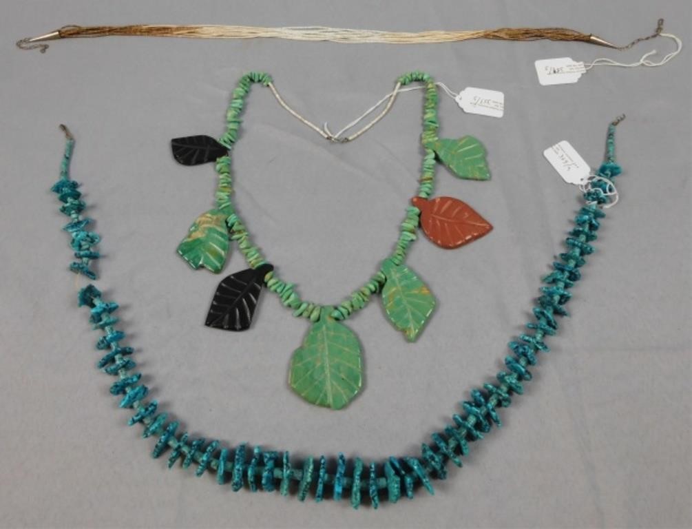 Appraisal: NATIVE AMERICAN NECKLACES TH CENTURY TOinclude a Kingman turquoise nugget