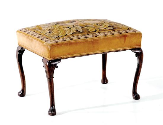 Appraisal: English carved mahogany and needlepoint stool mid th century needlepoint