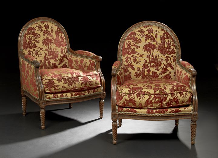 Appraisal: Pair of Louis XVI-Style Mahogany Bergeres late th century each