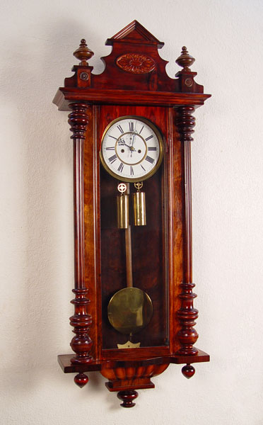 Appraisal: VIENNA WALL REGULATOR CLOCK Refinished wood case with half columns