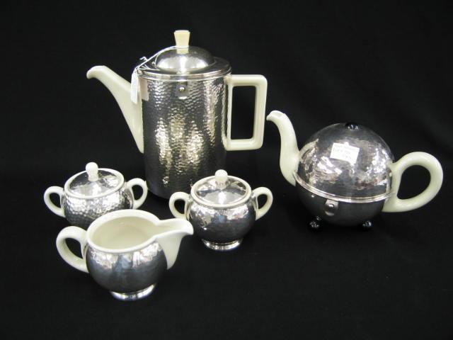 Appraisal: German Art Deco Silver Pottery Tea Coffee Set including creamer