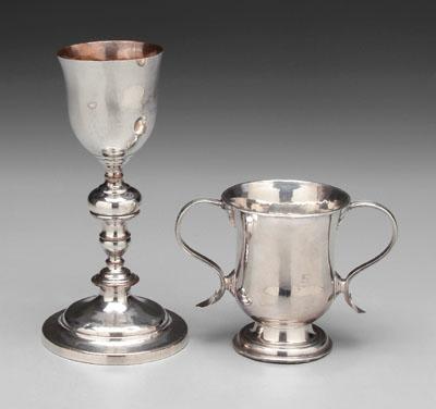 Appraisal: Two pieces Old Sheffield plate chalice with knobbed stem and