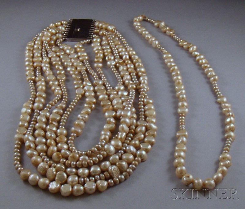 Appraisal: Multi-strand Pearl Necklace with Sterling Silver Clasp together with an