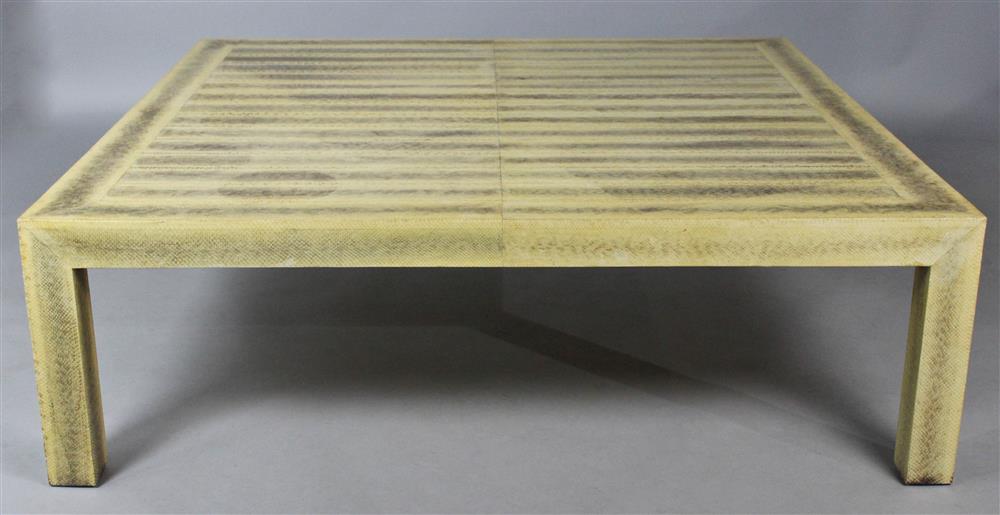 Appraisal: GARRISON ROUSSEAU SNAKESKIN COVERED LOW TABLE ESTATE OF TOM CLANCY