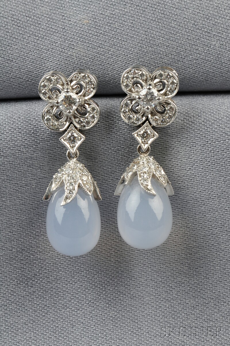 Appraisal: kt White Gold Chalcedony and Diamond Earpendants each with a