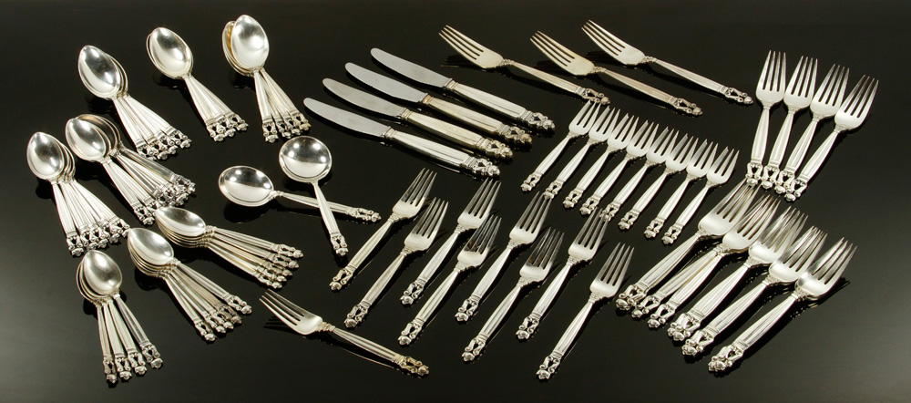 Appraisal: - Georg Jensen Sterling Acorn Flatware Partial Georg Jensen flatware