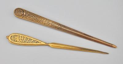 Appraisal: Two Gilt Bronze Tiffany Studios Letter Openers Including a Zodiac