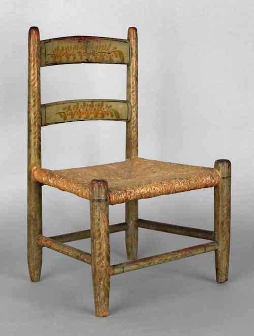 Appraisal: Painted pine child's chair with rush seat th c h