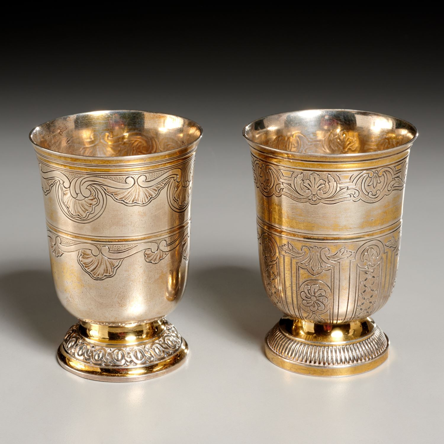 Appraisal: NEAR PAIR FRENCH GILT WASHED SILVER KIDDISH CUPS th c