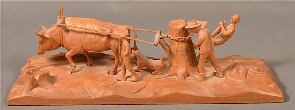 Appraisal: Vintage Folk Art Stump Pulling Wood Carving Vintage Folk Art