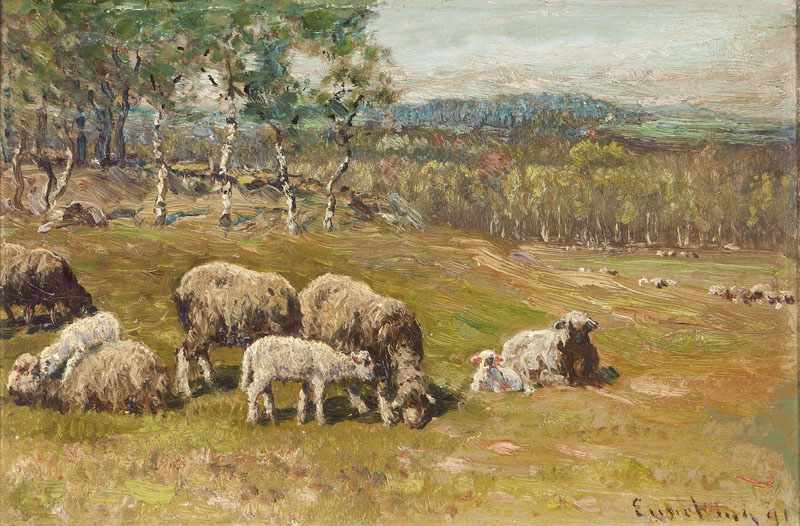 Appraisal: John Joseph Enneking - Boston MA Sheep Grazing in a