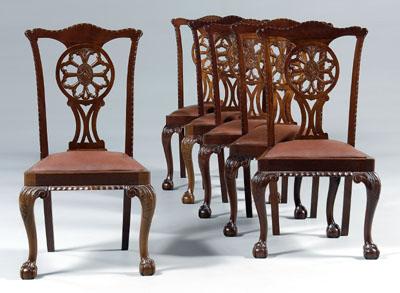 Appraisal: Set of six Chippendale style chairs carved mahogany each with