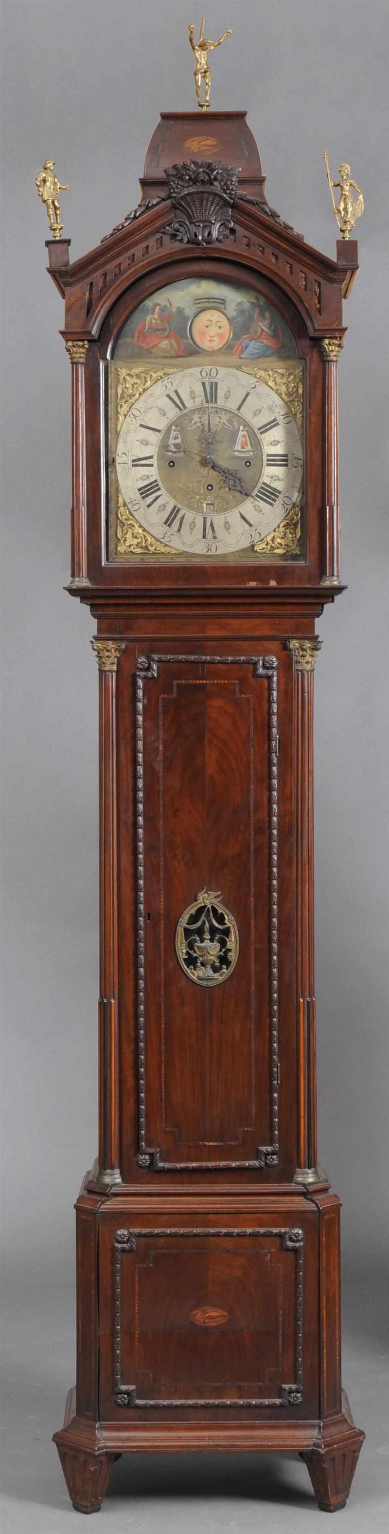 Appraisal: DUTCH NEOCLASSICAL GILT-METAL MOUNTED AND INLAID MAHOGANY LONGCASE CLOCK Signed