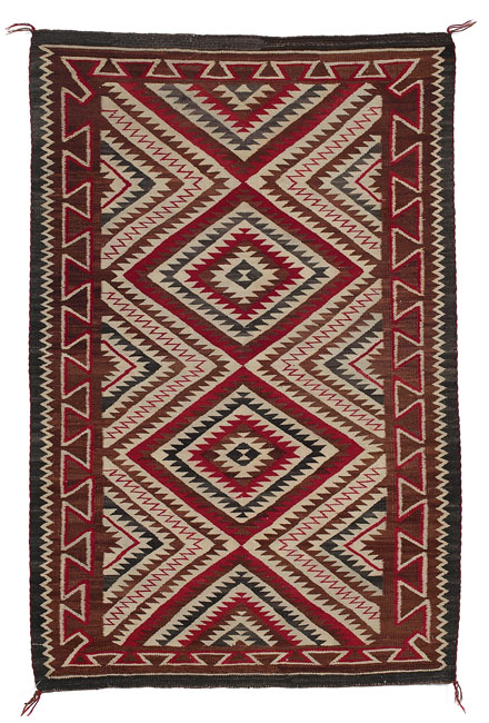 Appraisal: Navajo rug ca early Teec with stylized diamond design in